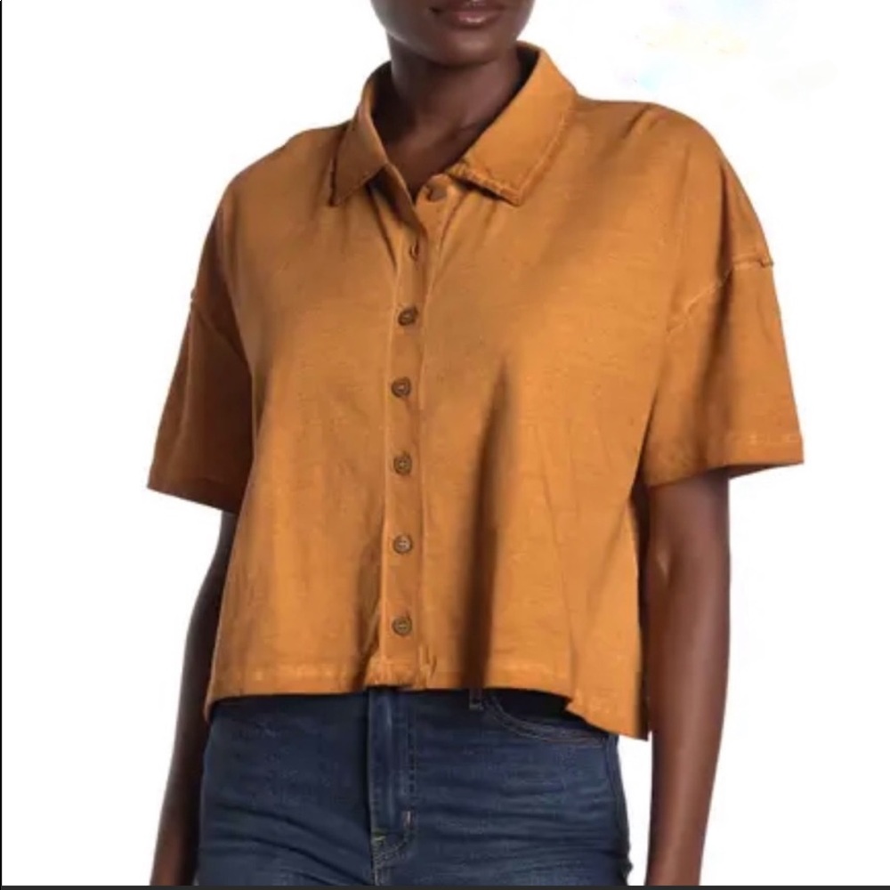 Free People Weekend Rush Button-up crop top- M
